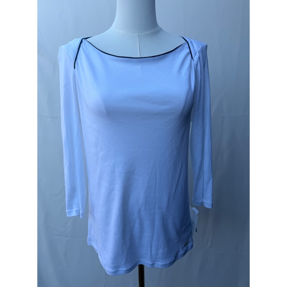 ELLEN TRACY White 3/4 Sleeve Boat Neck Top Tunic Style M NWT MSRP 69.50